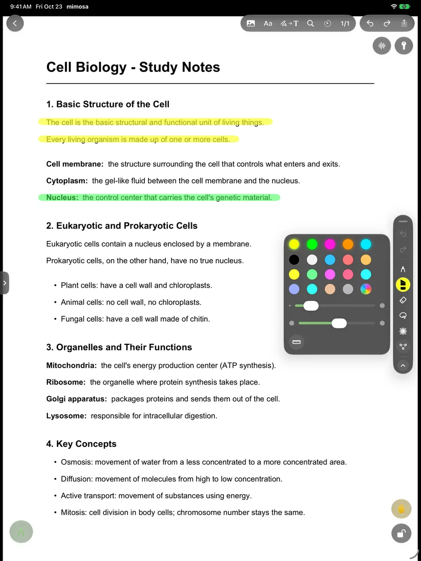 Apple Pencil — A real screen from the mimosa app