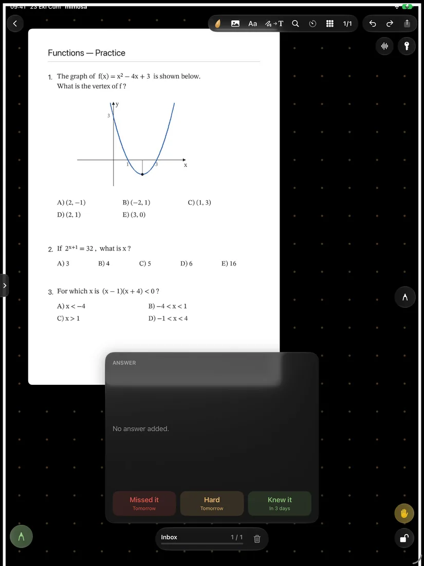 Solve it again. — A real screen from the mimosa app